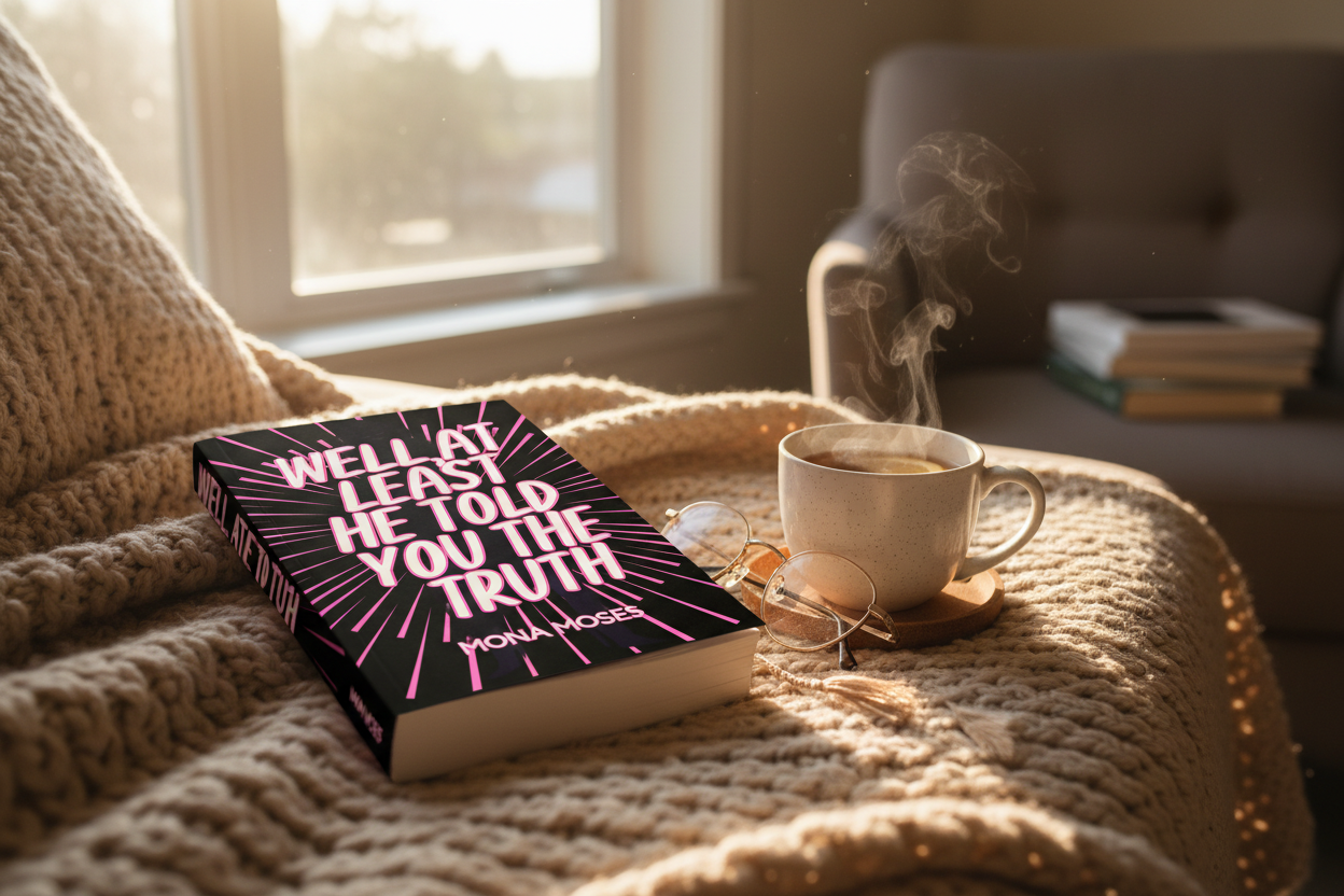 Well, At Least He Told You The Truth by Mona Moses in cozy reading setting